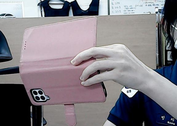 분홍색 지갑형 케이스 검정 갤럭시 휴대폰